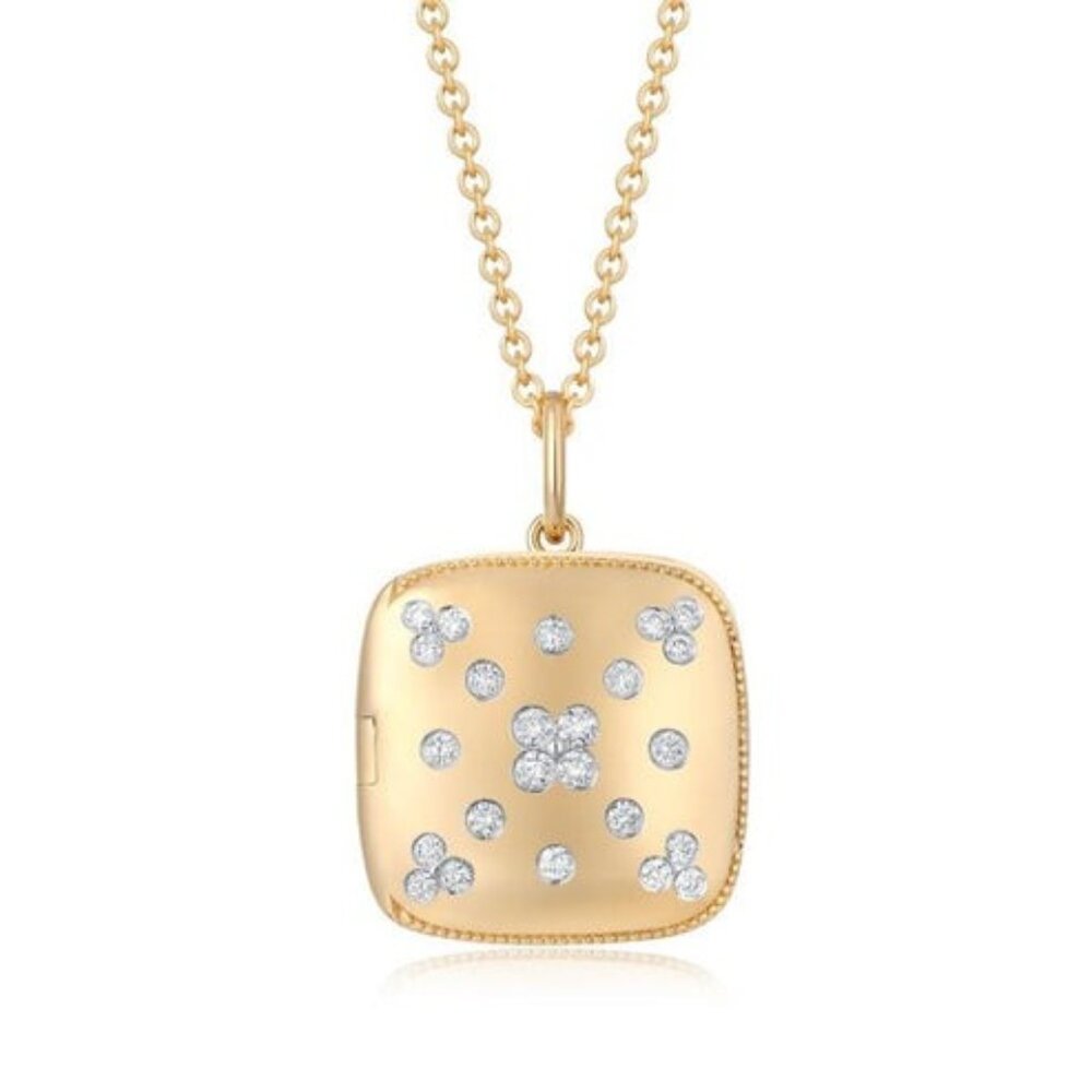 Gold Cushion Round Shaped 14K (or 18k upon request) Yellow Gold Pendant Necklace
